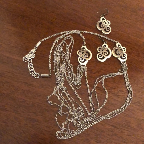 Brighton retired long length multi chain swirl link necklace & earrings - Picture 6 of 16